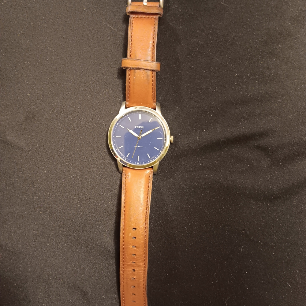 Fossil Blue Dial Brown Leather Watch